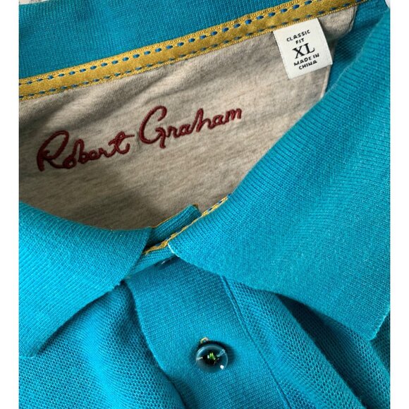 Robert Graham XL Classic Fit Teal Polo Shirt Contrast Accent RN10527 Vacay - Picture 3 of 10